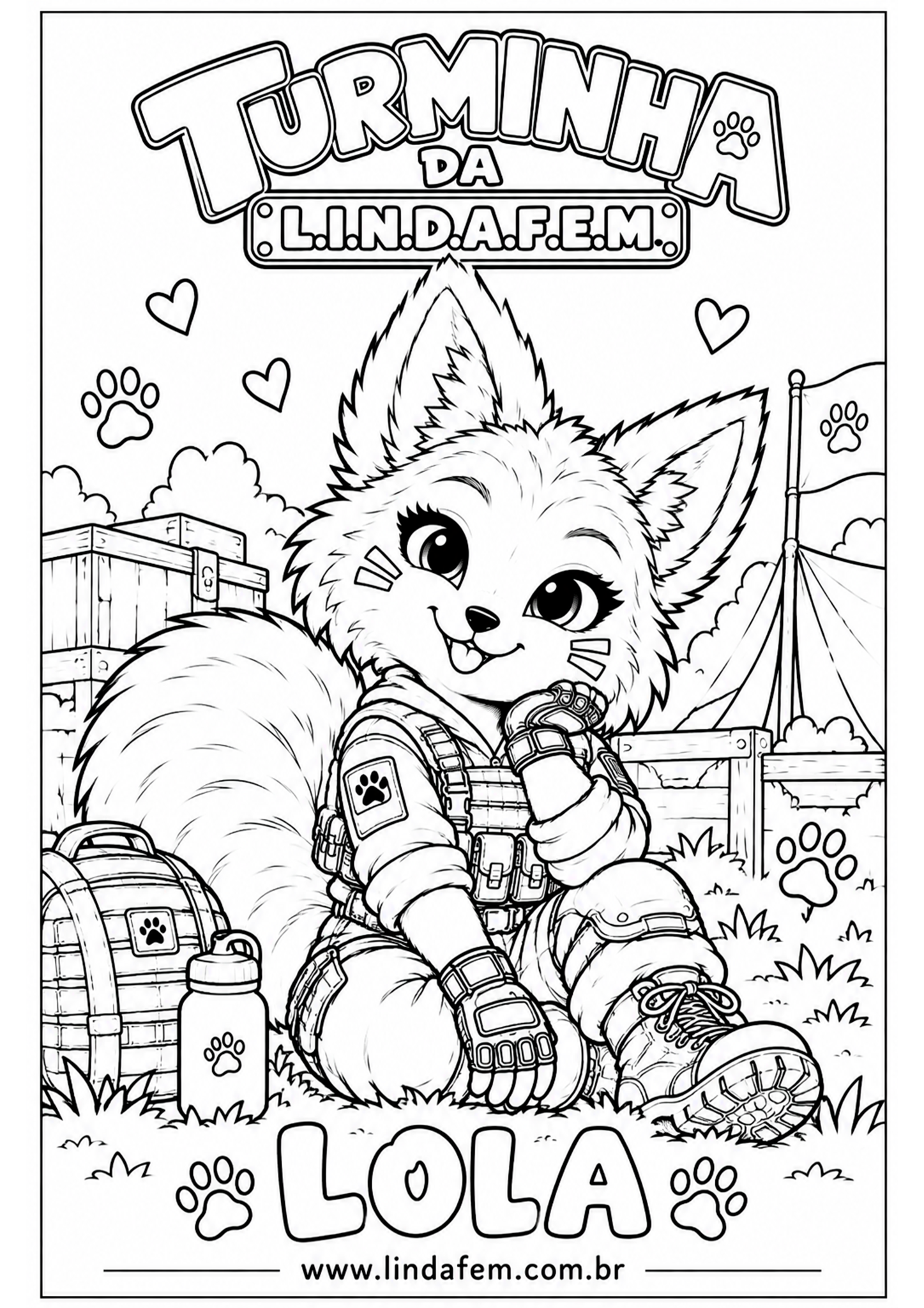 Capa em line art da pastinha da Lola
