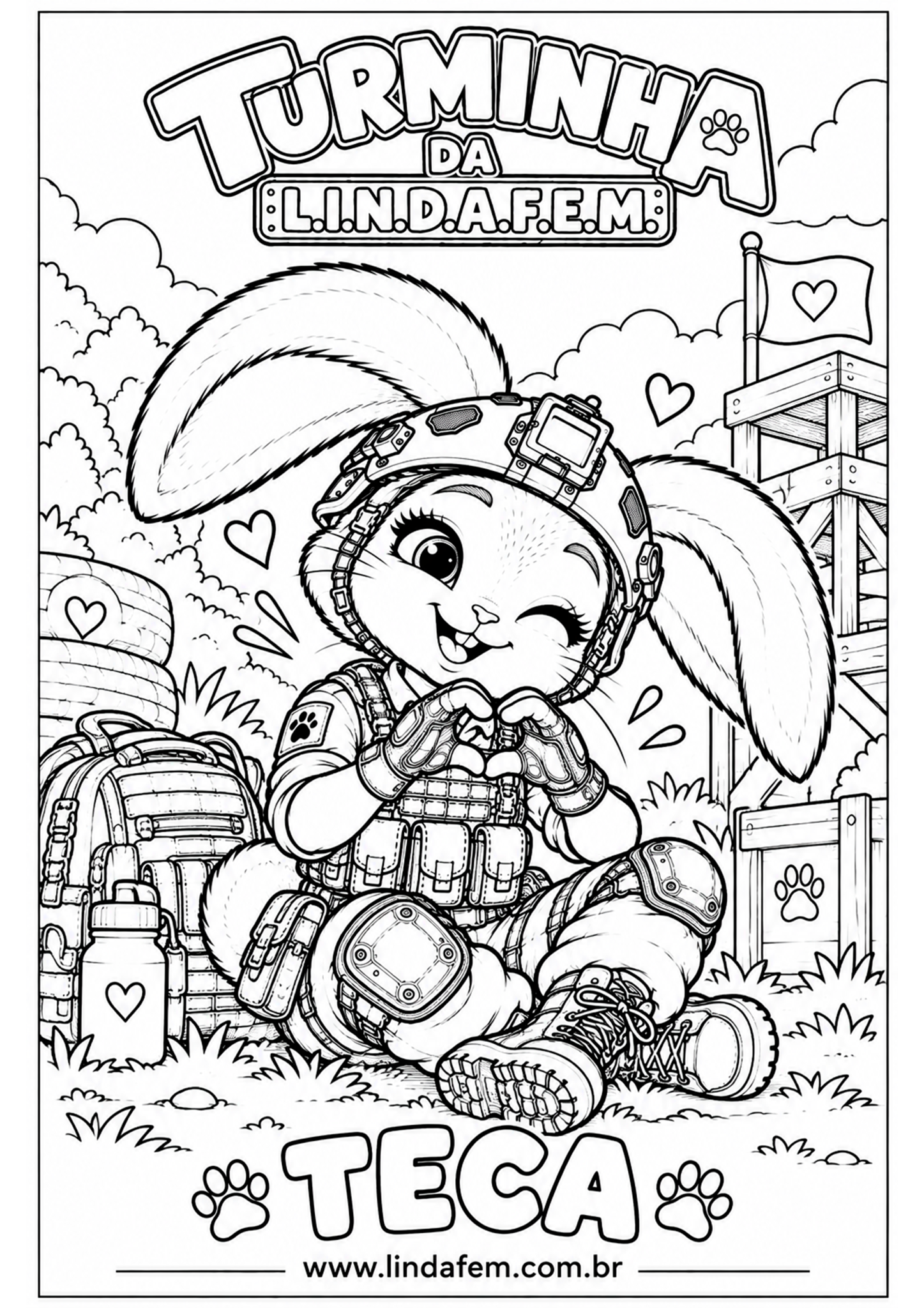 Capa em line art da pastinha da Teca