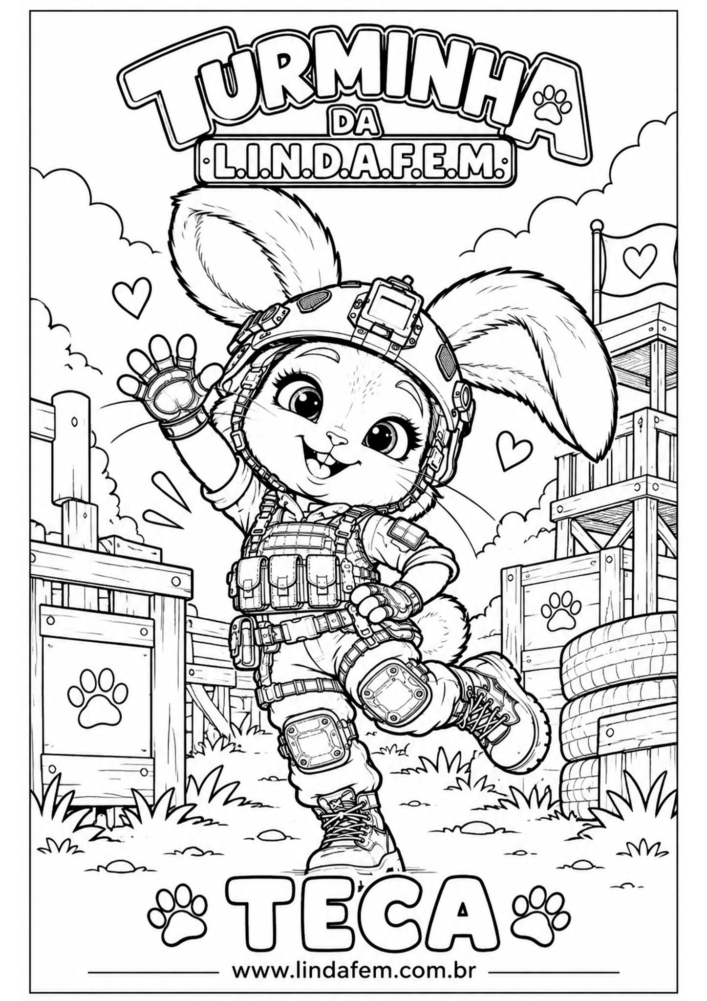 Teca, desenho 4 com arminha de água para colorir