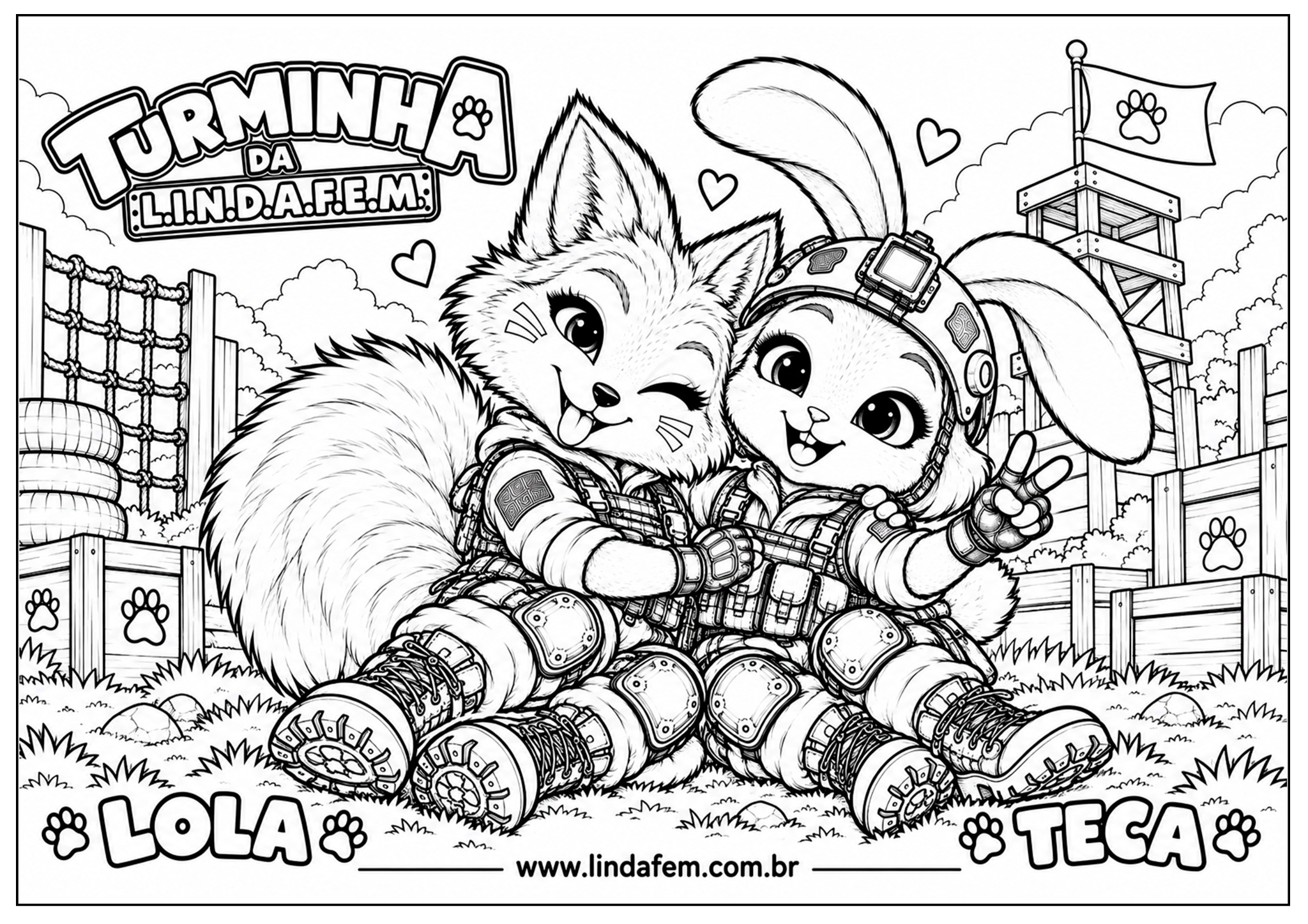 Dudu e Nico abraçados, desenho para colorir